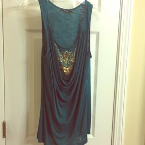 Turquoise top with gold beading